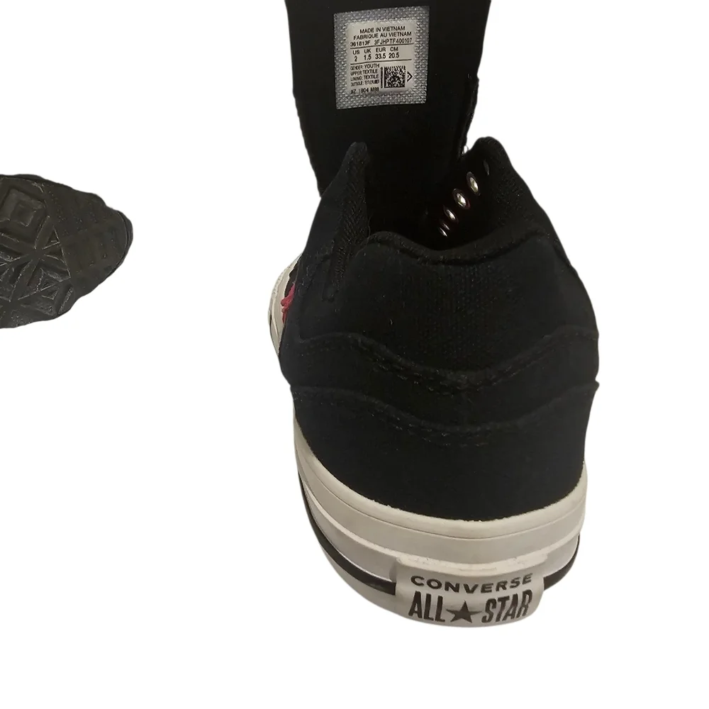 Converse All‎ Star Youth Size 2- Black Sneakers with Pink Star